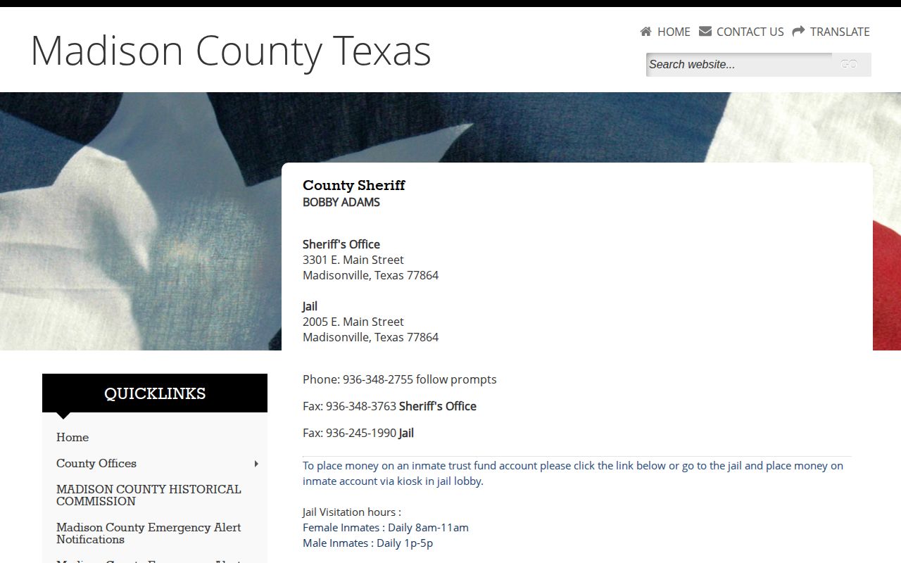 Madison County Sheriff's Office jail contact and records links